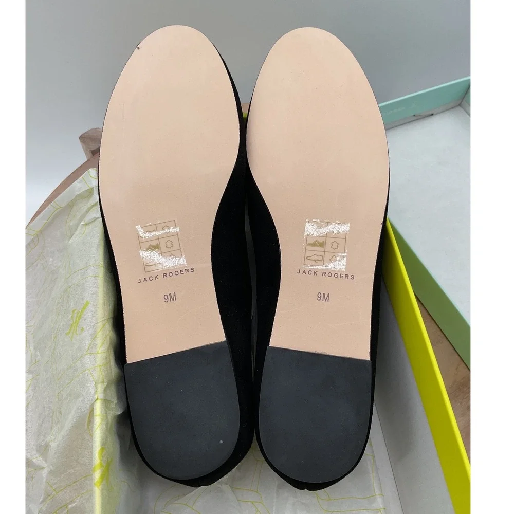 Jack Rogers Camden Loafer Black Suede Whipstitch Flats Shoes 9M New